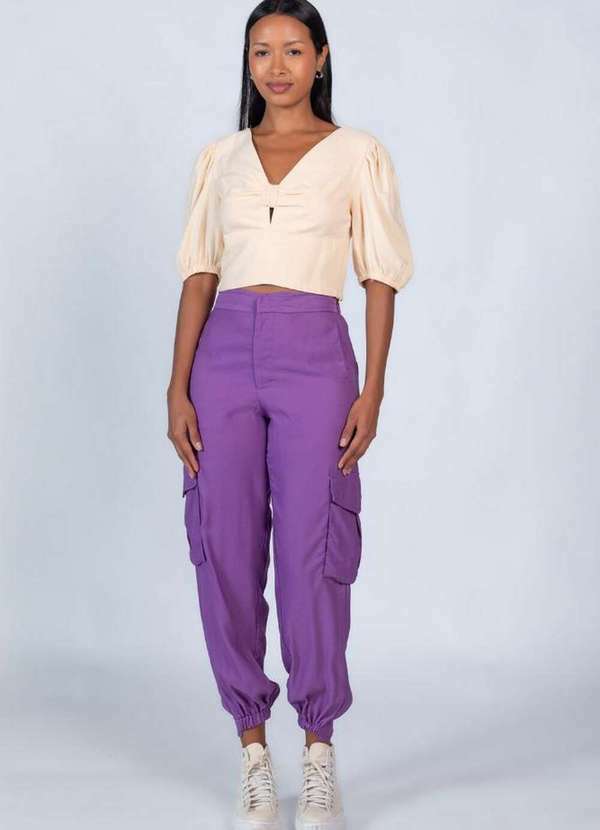 Lamis - Calca Cargo em Poliester Roxo
