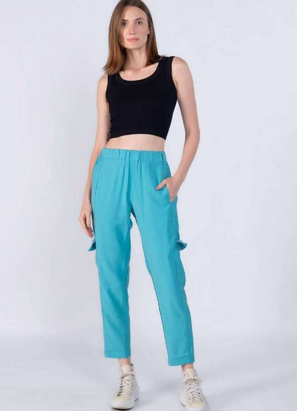 Lamis - Calca Cargo em Viscose com Elastico Azul