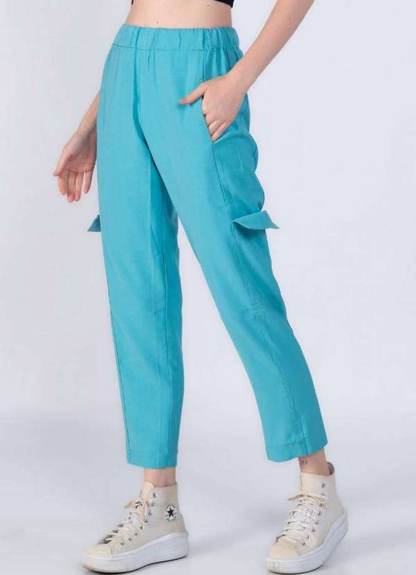 Lamis - Calca Cargo em Viscose com Elastico Azul 3