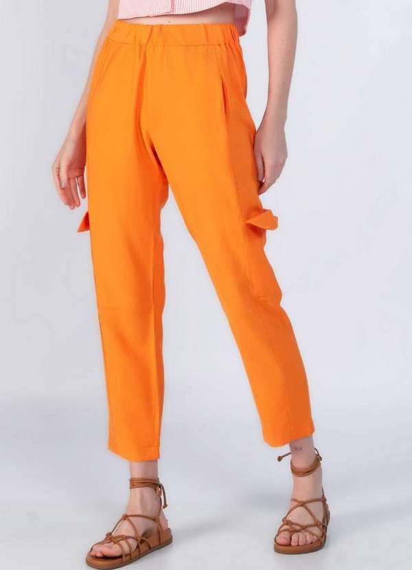 Lamis - Calca Cargo em Viscose com Elastico Laranja 2