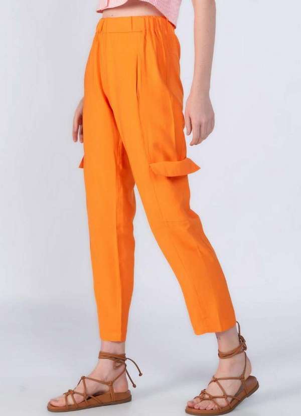 Lamis - Calca Cargo em Viscose com Elastico Laranja 3