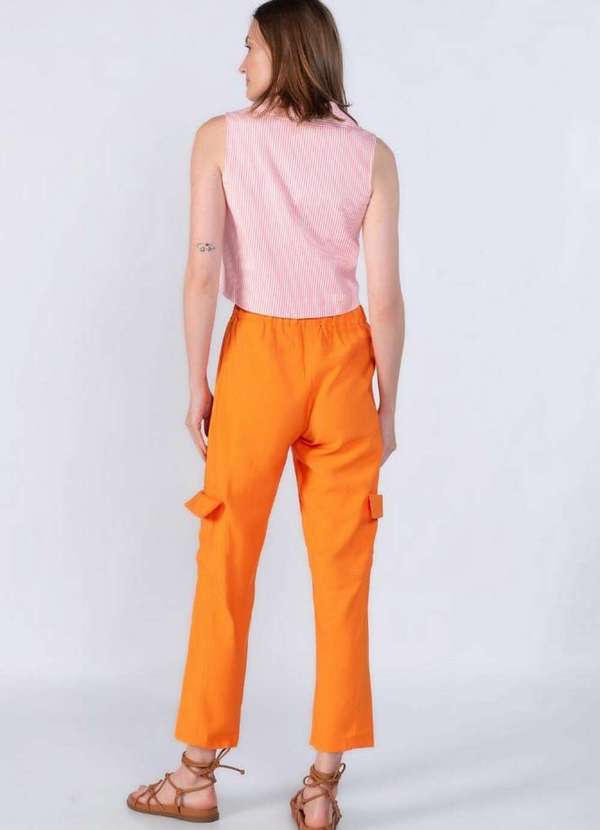 Lamis - Calca Cargo em Viscose com Elastico Laranja 4