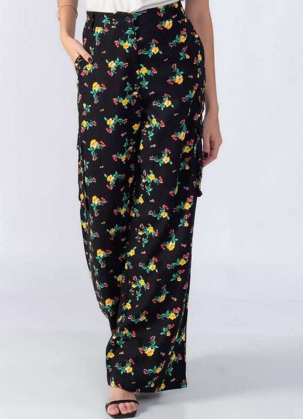 Lamis - Calca Cargo Pantalona Florida Preto