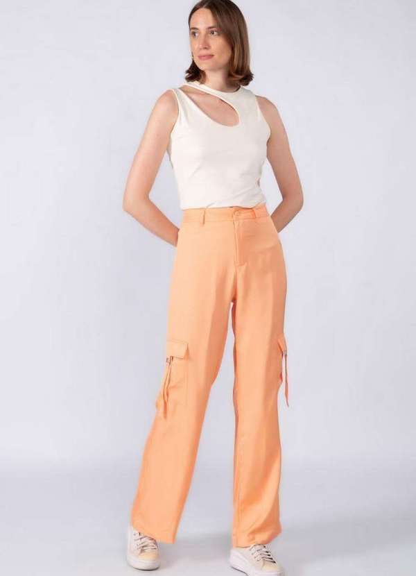 Lamis - Calca Cargo Reta em Poliester Salmao