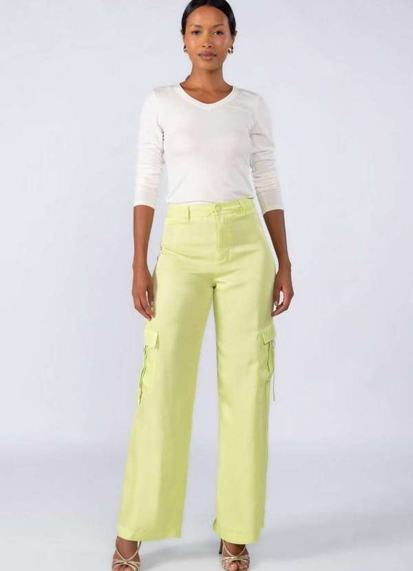 Lamis - Calca Cargo Reta em Poliester Verde