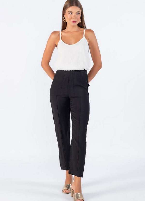 Lamis - Calca Cintura Alta Bolso Frontal Preto