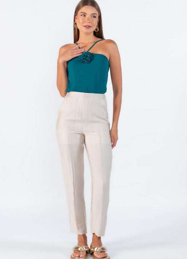 Lamis - Calca Cintura Alta Bolso Frontal Bege