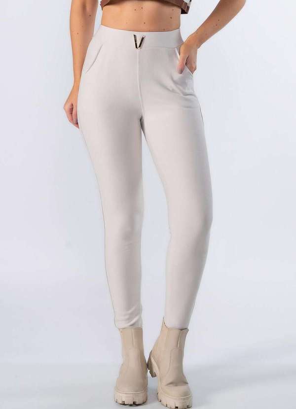 Lamis - Calca com Detalhe Metalizado no Cos Bege