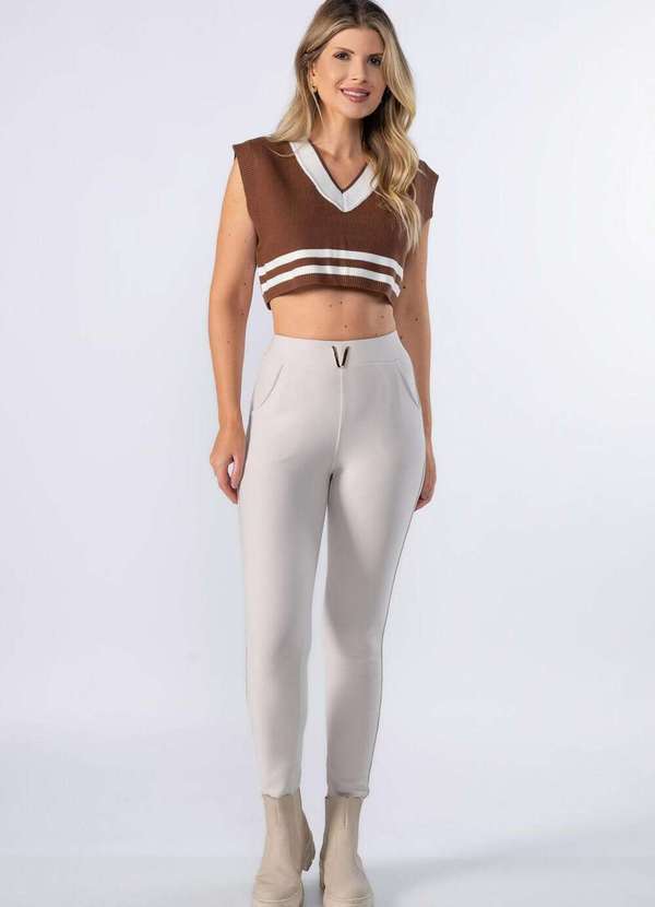 Lamis - Calca com Detalhe Metalizado no Cos Bege 2