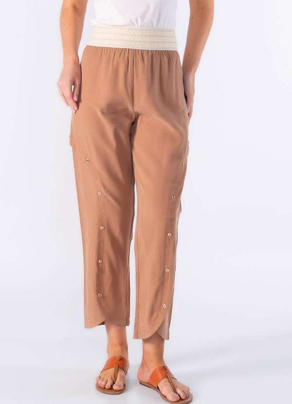 Lamis - Calca Cos com Elastico Trabalhado Caqui