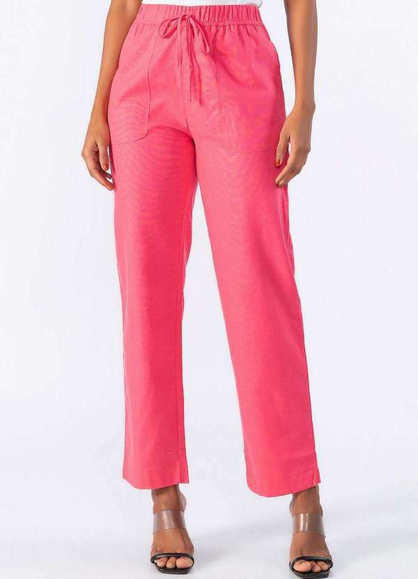 Lamis - Calca de Linho com Bolso Frontal Rosa