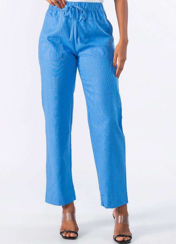 Lamis - Calca de Linho com Bolso Frontal Azul