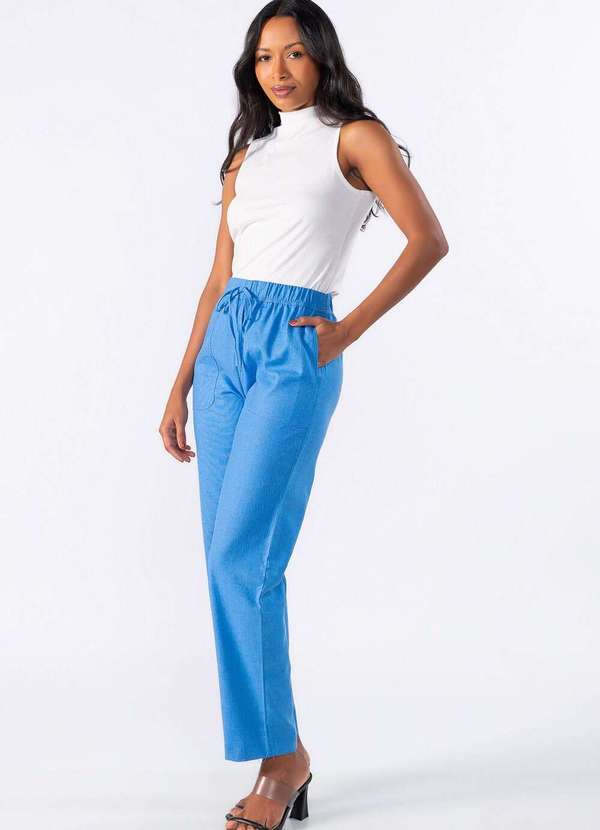 Lamis - Calca de Linho com Bolso Frontal Azul 3
