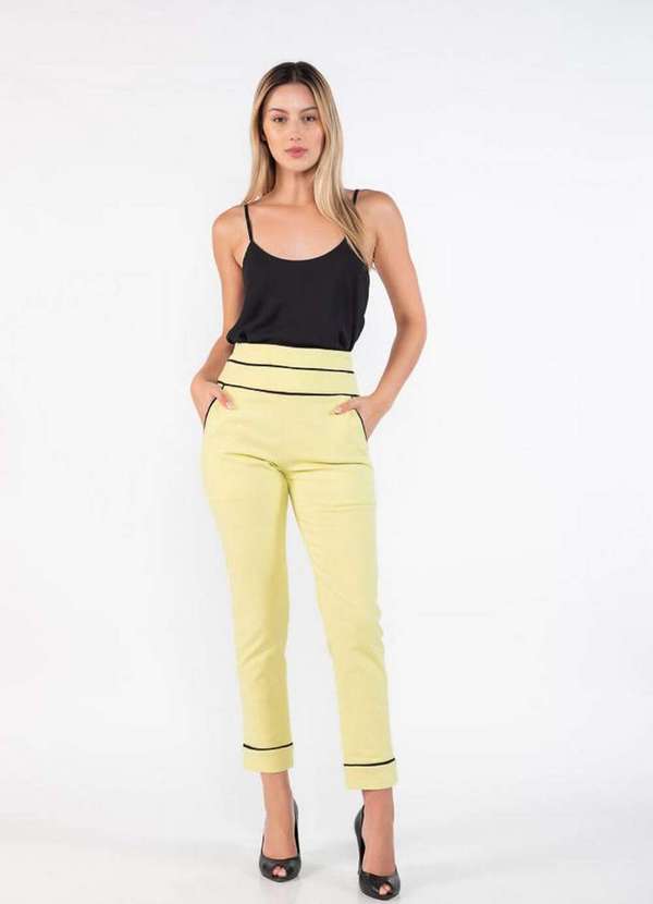 Lamis - Calça em Algodao Cintura Alta Ziper Lateral Verde