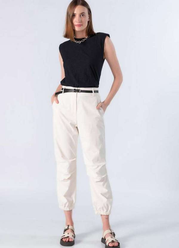 Lamis - Calca em Tactel com Bolsos Forrado Creme