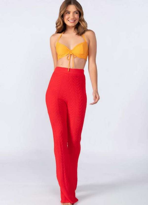 Lamis - Calca Flare em Viscose Texturizada Vermelho