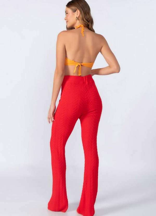 Lamis - Calca Flare em Viscose Texturizada Vermelho 4