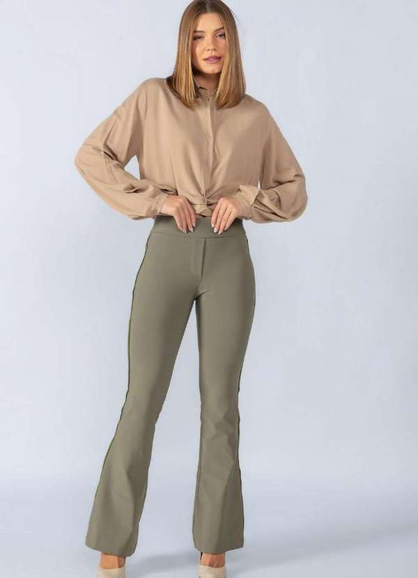 Lamis - Calca Flare Elastano Detalhe em Pu Lateral Verde 3
