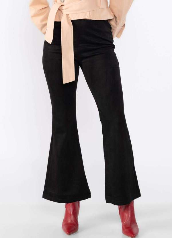 Lamis - Calca Flare Suede com Elastico na Cintura Preto