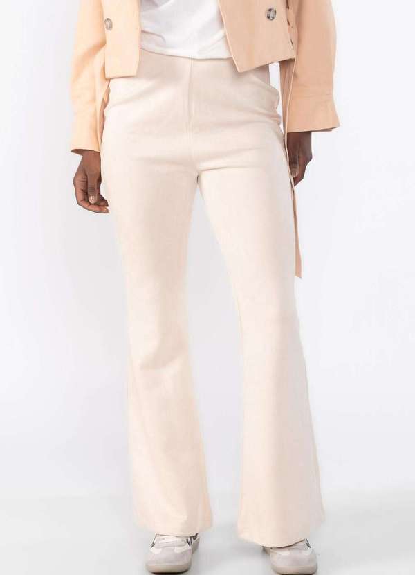 Lamis - Calca Flare Suede com Elastico na Cintura Bege