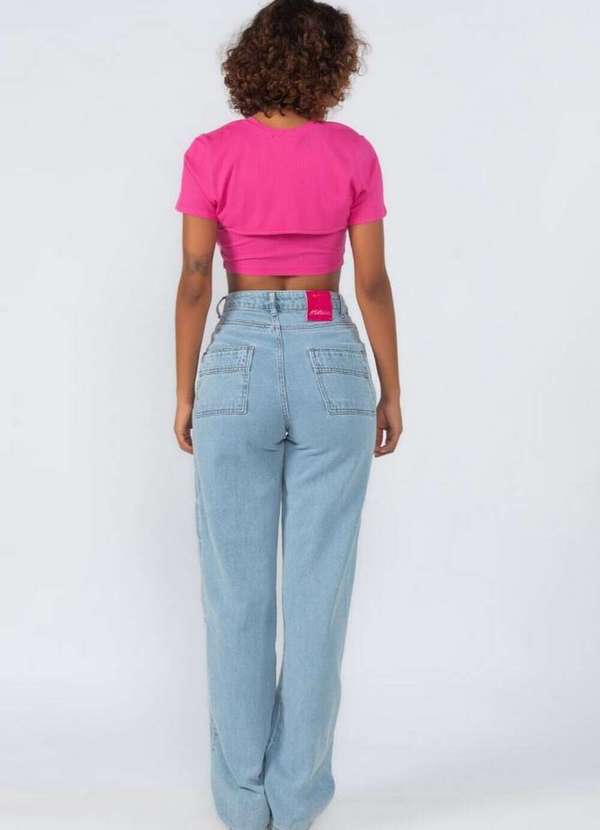 Lamis - Calca Jeans Cargo Bolsos e Nervura Azul Claro 4