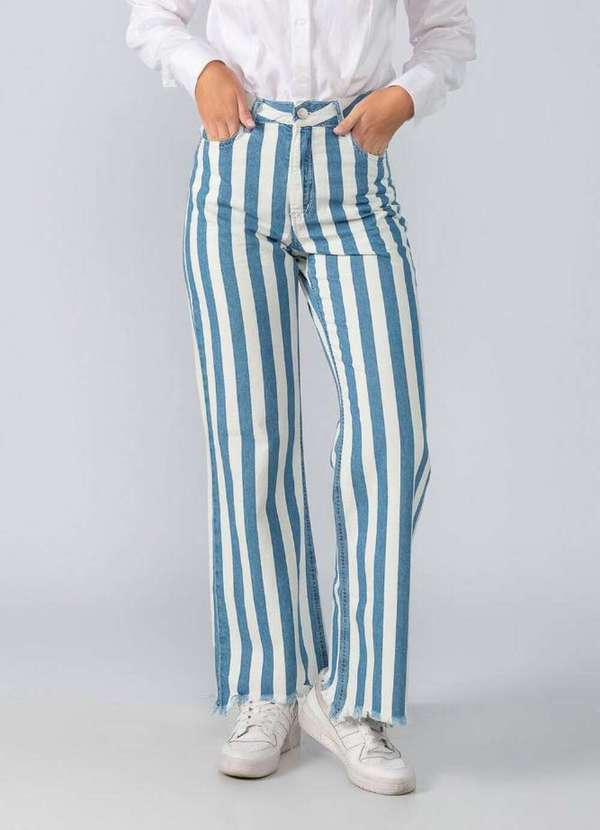 Lamis - Calca Jeans Flare Listrada Azul