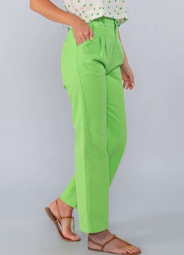 Lamis - Calca Jeans Pantalona Color com Pinca Verde 3