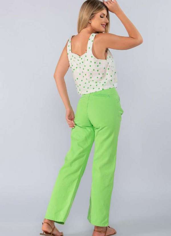 Lamis - Calca Jeans Pantalona Color com Pinca Verde 4