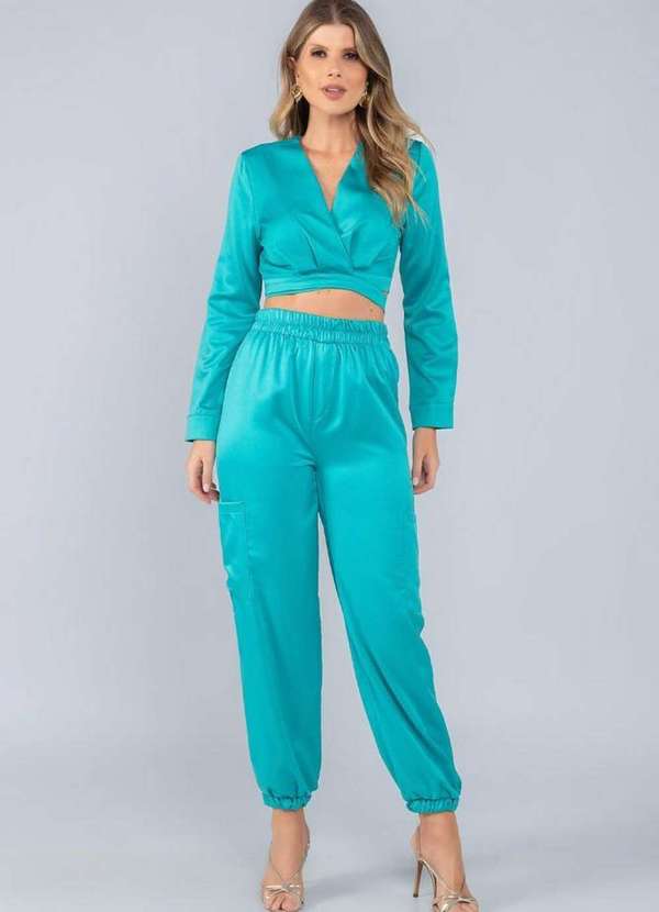 Lamis - Calca Jogger Acetinada Elastico Cos e Bolsos Laterais Verde