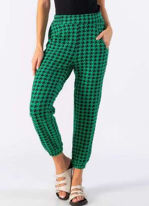 Calca Jogger Estampa Pied de Poule Verde Lamis