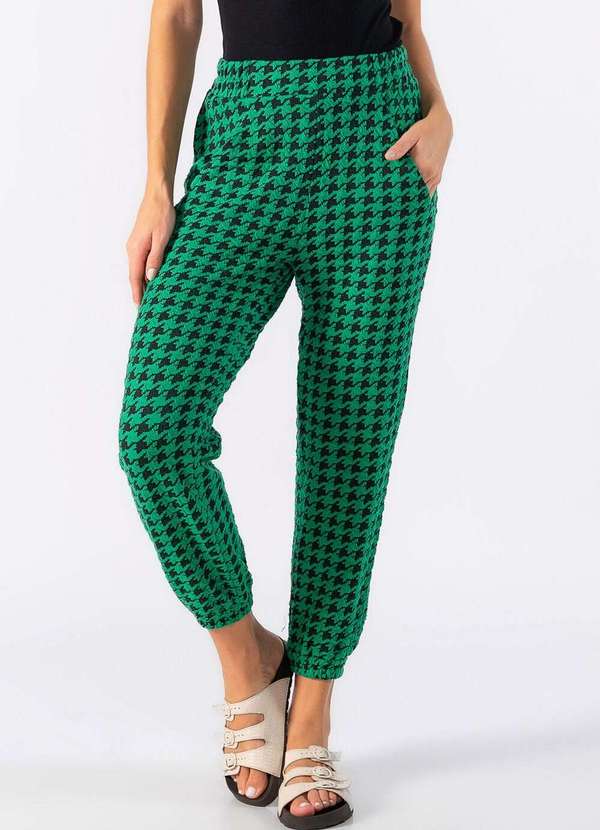 Lamis - Calca Jogger Estampa Pied de Poule Verde