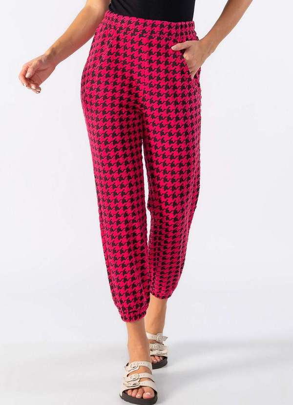 Lamis - Calca Jogger Estampa Pied de Poule Pink