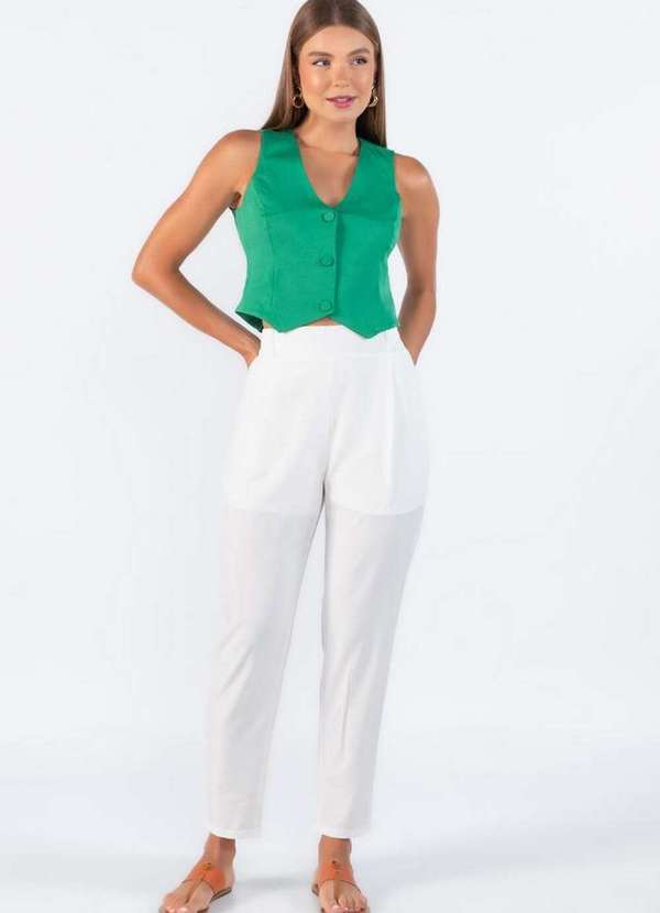 Lamis - Calca Mom Elastico na Cintura Off White