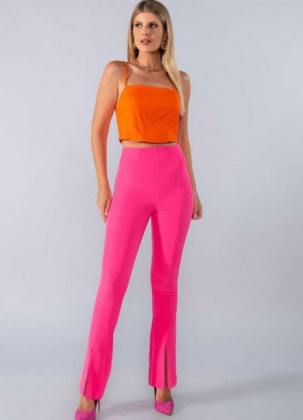 Lamis - Calca Monte Carlo com Fenda Rosa