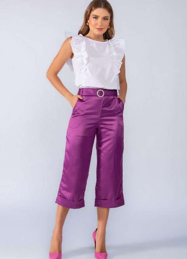 Lamis - Calca Pantacourt Acetinada Barra Italiana Roxo
