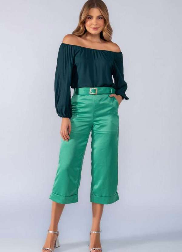 Lamis - Calca Pantacourt Acetinada Barra Italiana Verde