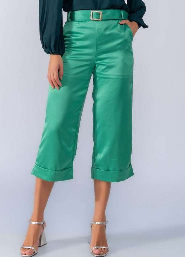 Lamis - Calca Pantacourt Acetinada Barra Italiana Verde 2