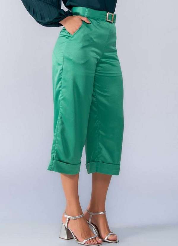 Lamis - Calca Pantacourt Acetinada Barra Italiana Verde