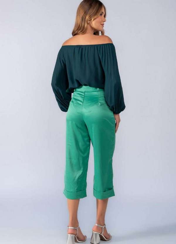 Lamis - Calca Pantacourt Acetinada Barra Italiana Verde 4