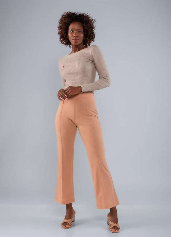 Lamis - Calca Pantacourt Viscose Nervura Frente Bege