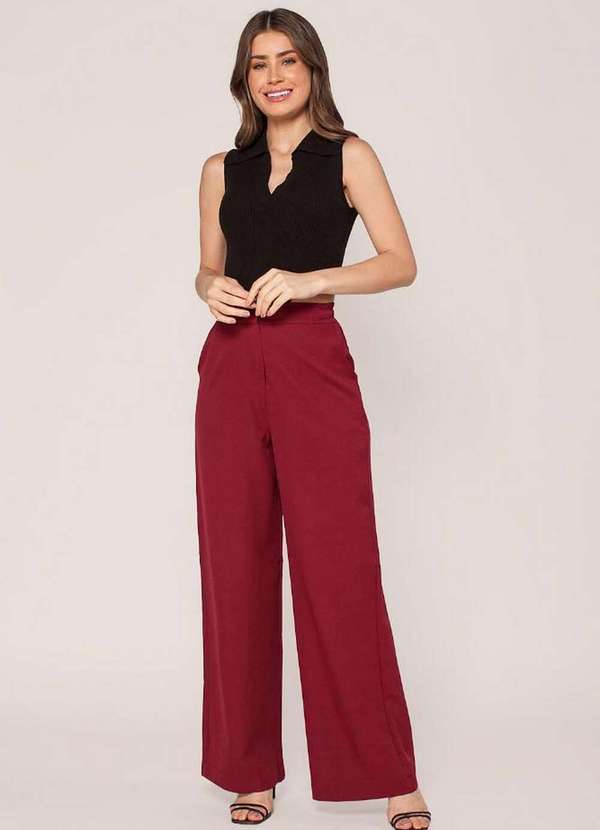 Lamis - Calca Pantalona Alfaiataria com Bolsos Vinho