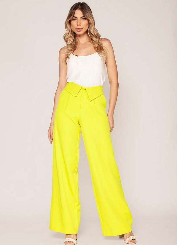 Lamis - Calça Pantalona Alfaiataria Cos Virado Verde Claro