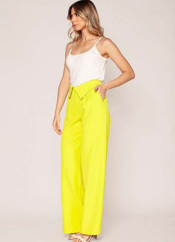 Lamis - Calça Pantalona Alfaiataria Cos Virado Verde Claro 3