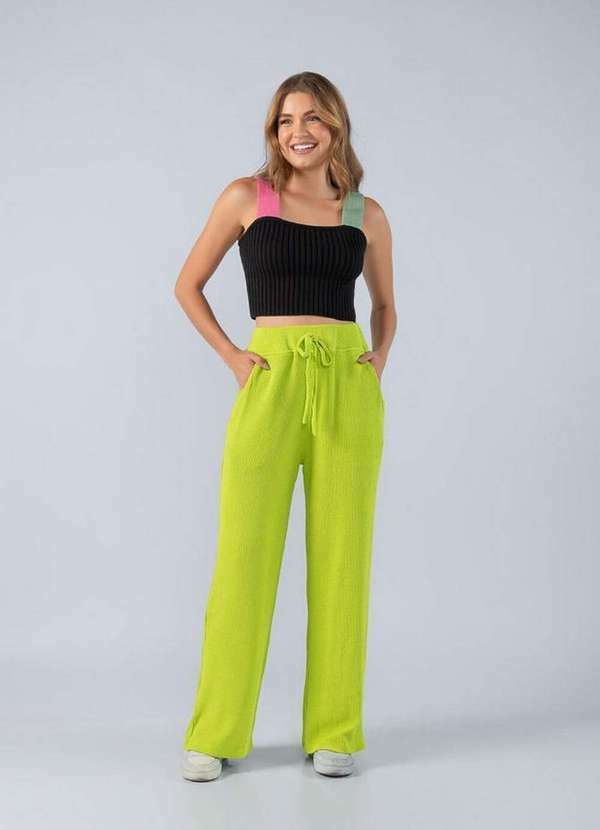 Lamis - Calca Pantalona Canelada Elastico Cos Verde Neon