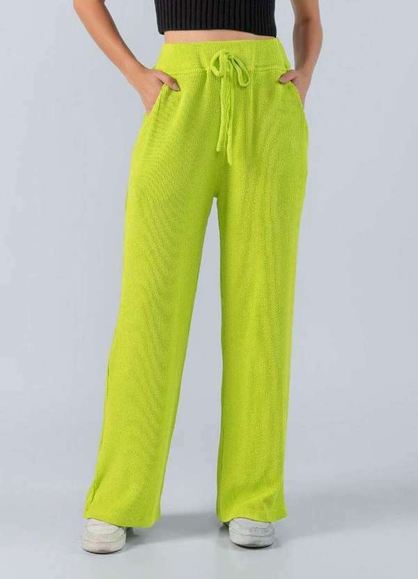 Lamis - Calca Pantalona Canelada Elastico Cos Verde Neon 2