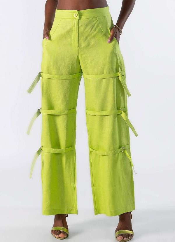 Lamis - Calca Pantalona com Detalhe na Lateral Verde