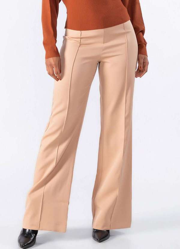 Lamis - Calca Pantalona com Recorte Frontal Bege