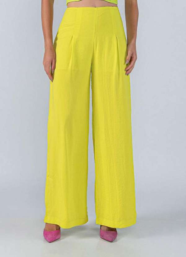 Lamis - Calca Pantalona em Crepe com Pregas Frente Verde Neon 3