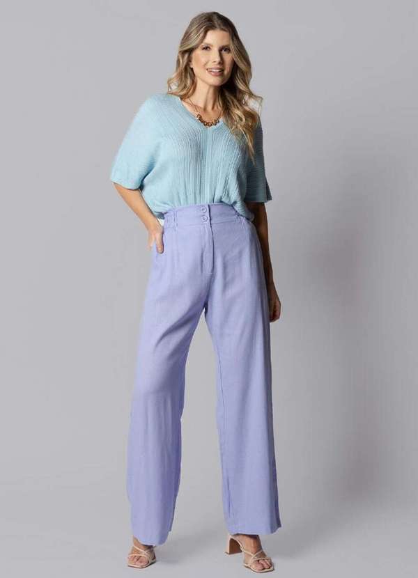 Lamis - Calca Pantalona em Viscolinho Elastico Cos Lilas