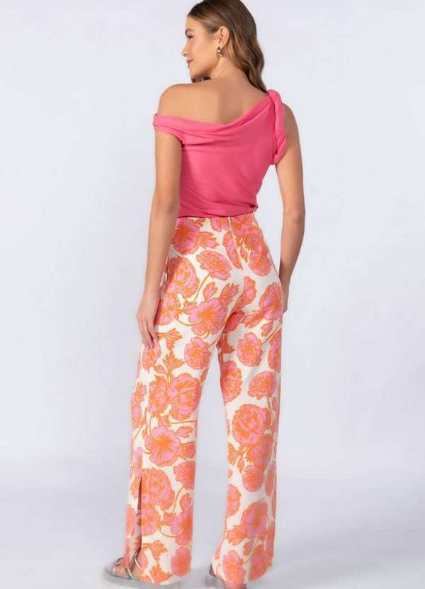 Lamis - Calca Pantalona em Viscose com Ziper Rosa 4